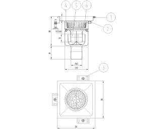 Sumidero sifónico inox 304 EG fijo 250x250mm NBR S/V Ø157 con cestillo