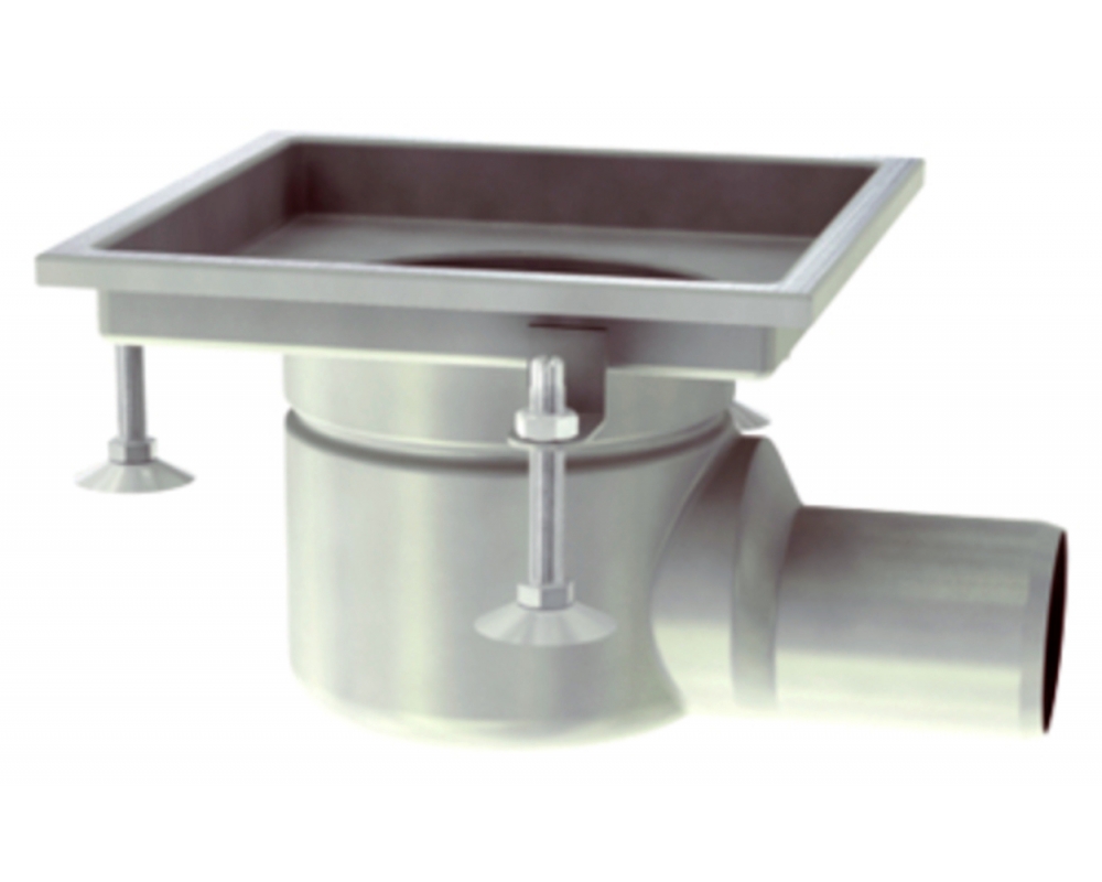 Sumidero sifónico inox 304 EG fijo 250x250mm NBR S/H Ø157 con cestillo