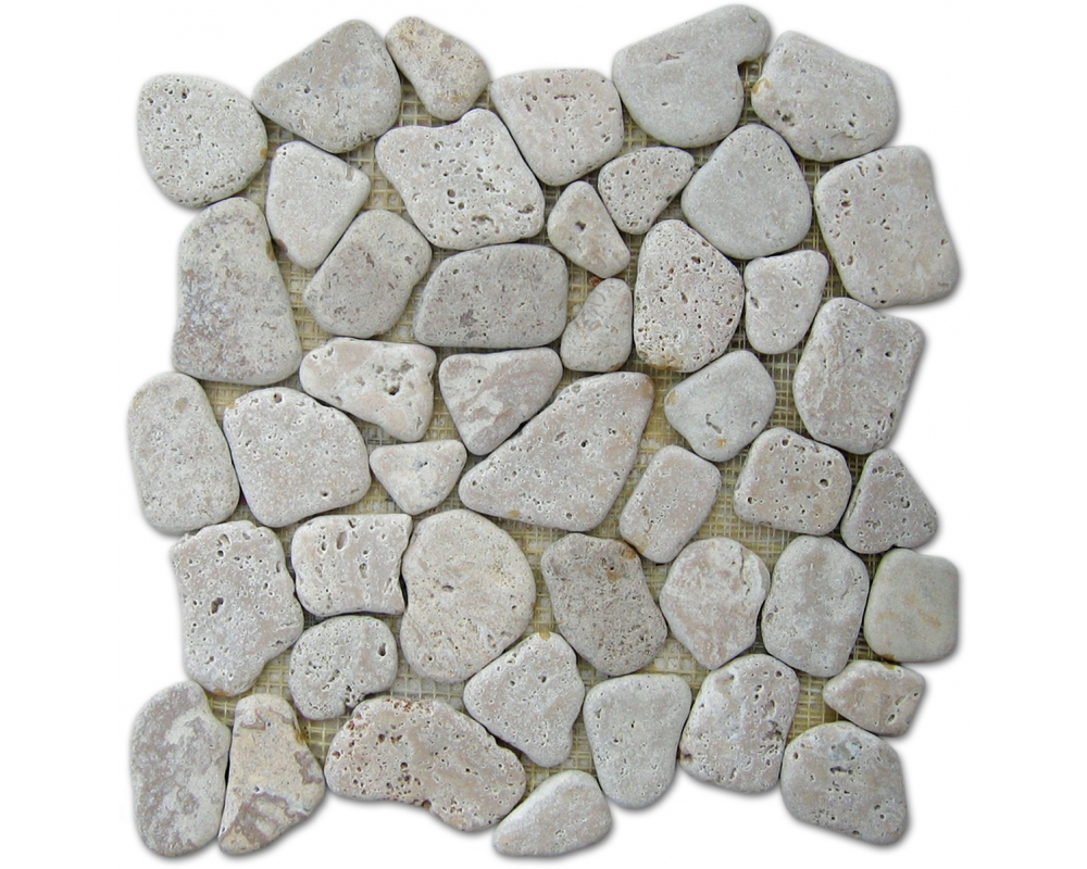 Enmallado de canto rodado Travetino Beige 28x28x1-2 cm