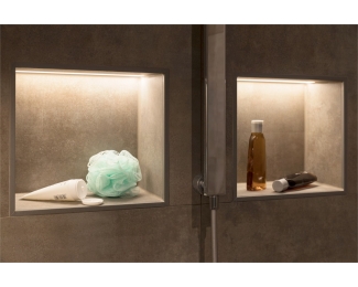 Sets de hornacinas con iluminación LED y sistema de control Schluter KERDI-BOARD-NLT-BR