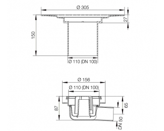 Desagüe con salida horizontal DN50/70 Schlüter KERDI-DRAIN KD BH 5070 GVB