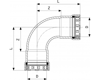 Codo prensado 90º acero hembra-hembra Megapress G Viega 4616