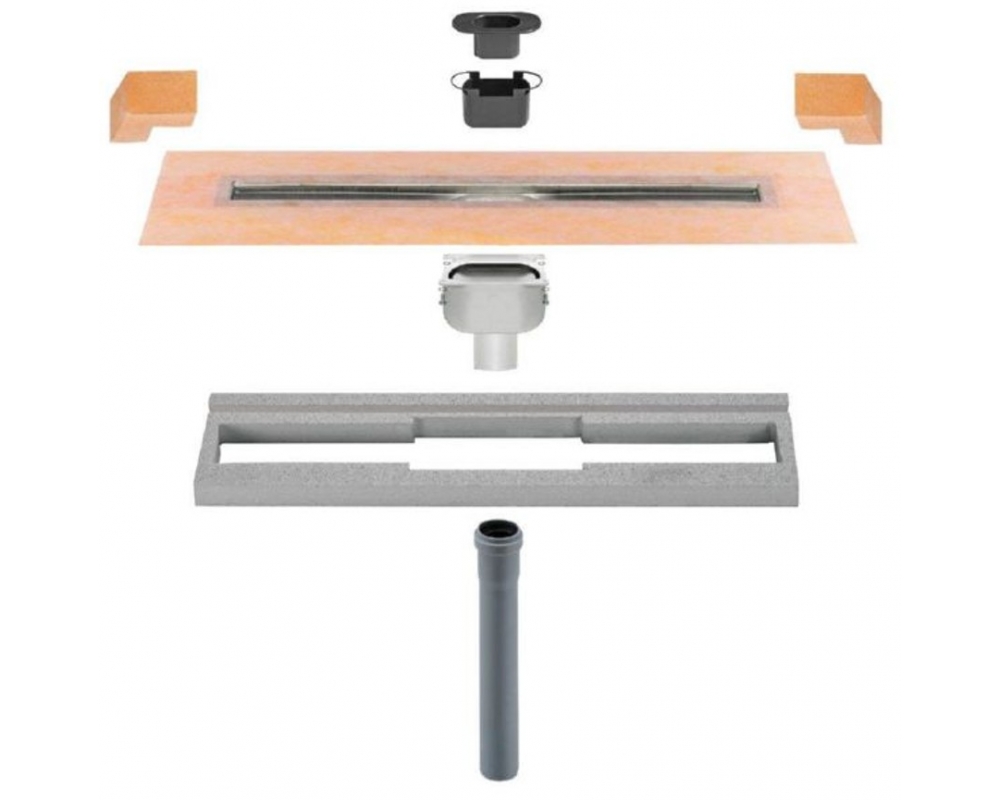 Set completo de desagüe lineal sifón extraible Schlüter KERDI-LINE-V 50 GE