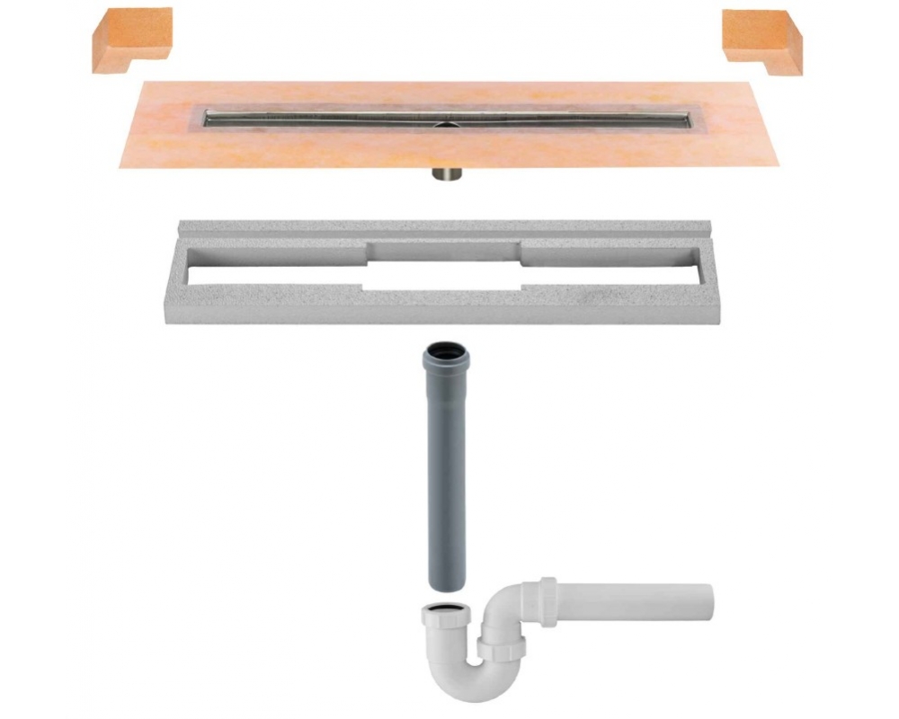 Set completo de desagüe lineal sifón vertical Schlüter KERDI-LINE-V 50 GSE