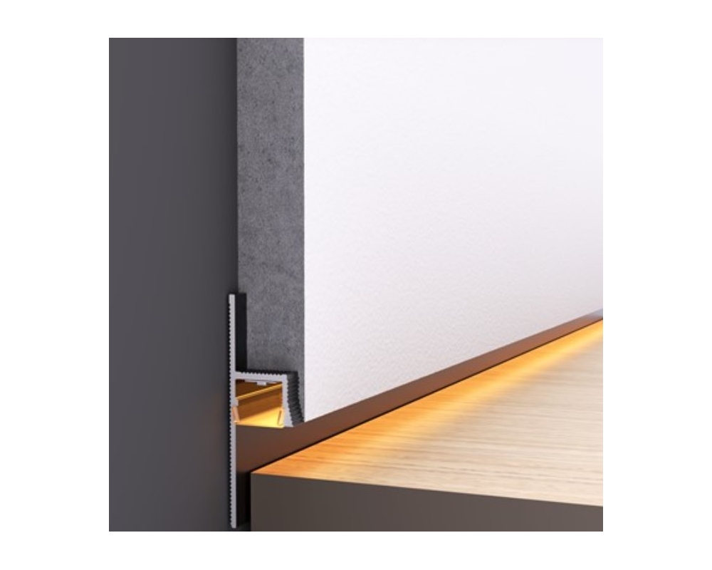 Zócalo de aluminio LED ILLU-B para mampostería y yeso laminado 2 ml