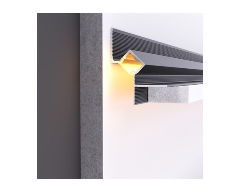 Perfil de aluminio LED para foseado en techo ILLU-A en mampostería y yeso laminado 2 ml