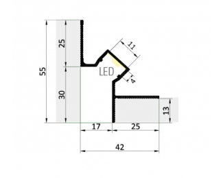 Perfil de aluminio LED para foseado en techo ILLU-A en mampostería y yeso laminado 2 ml