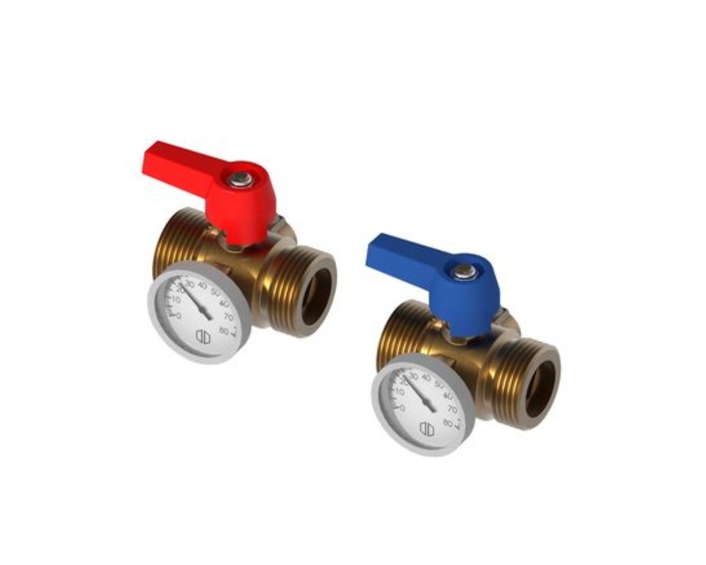 Válvulas de corte con termómetro colector acero inox Roth 1135010081 (juego 2 uds.)