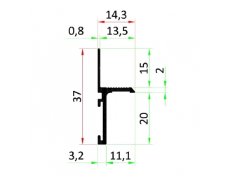 Perfil zócalo sombra S20 para mampostería y yeso laminado 2 ml