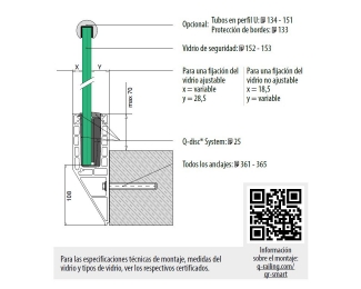 Perfil suelo Easy Glass Smart Y montaje lateral aluminio 5m Q-railing 8240