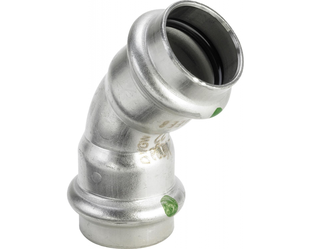 Codo prensado 45° inoxidable hembra-hembra Sanpress Viega 2326