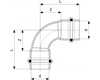 Codo prensado 90° inoxidable hembra-hembra Sanpress Viega 2316