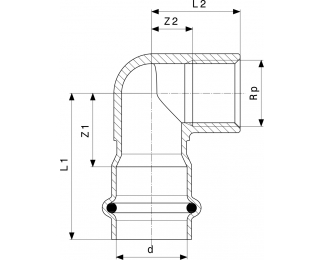 Codo de empalme prensado 90° inoxidable Sanpress Viega 2314.2