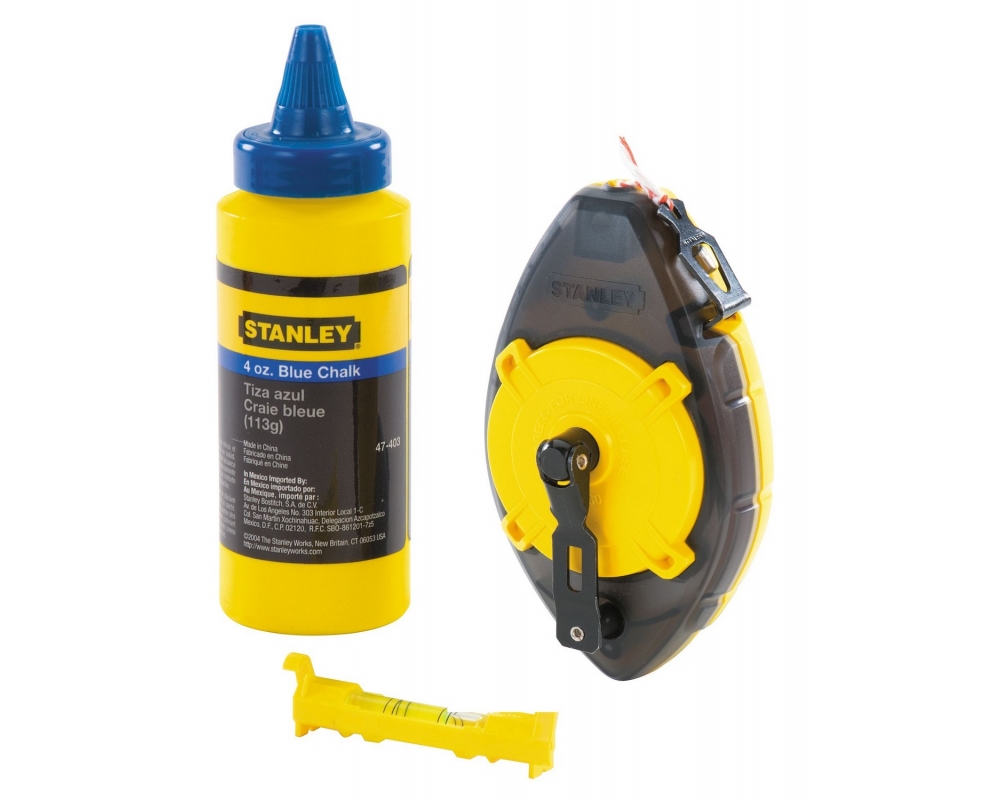 Tiralíneas Kit Powerwinder 30m + polvo + nivel de cordel Stanley 0-47-465