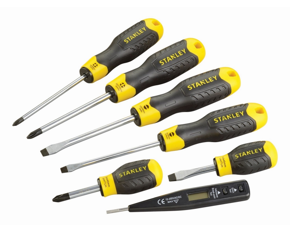 Juego de 6 destornilladores Cushion Grip: Plana, Phillips y Test de Voltaje Stanley 0-65-009