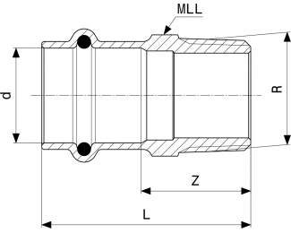 Pieza de empalme de bronce macho-hembra Sanpress Viega 2211