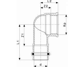 Codo de empalme 90° bronce Sanpress Viega 2214.2