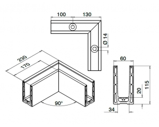 Perfil suelo esquinero 90º barandilla cristal Easy Glass Smart Q-railing 8211