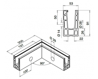 Esquina interior Easy Glass Up montaje lateral aluminio Q-railing 6621