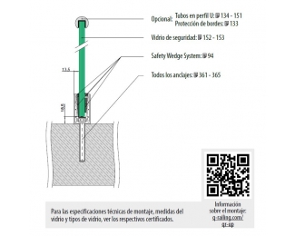 Perfil suelo Easy Glass Up montaje superior aluminio 5m Q-railing 6610