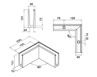 Esquina interior Easy Glass Slim montaje superior aluminio Q-railing 8011