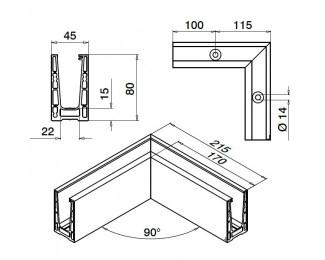 Esquina interior Easy Glass Up montaje superior aluminio Q-railing 6611