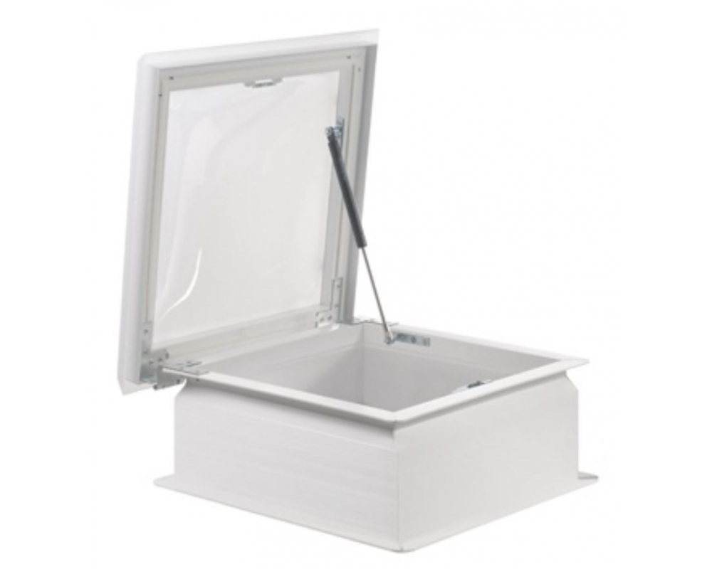 Claraboya cuadrada zócalo recto apertura telescópica PVC con cúpula bivalva 80x80cm