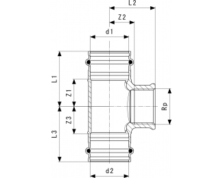 Pieza en T prensada bronce Sanpress Viega 2217.2