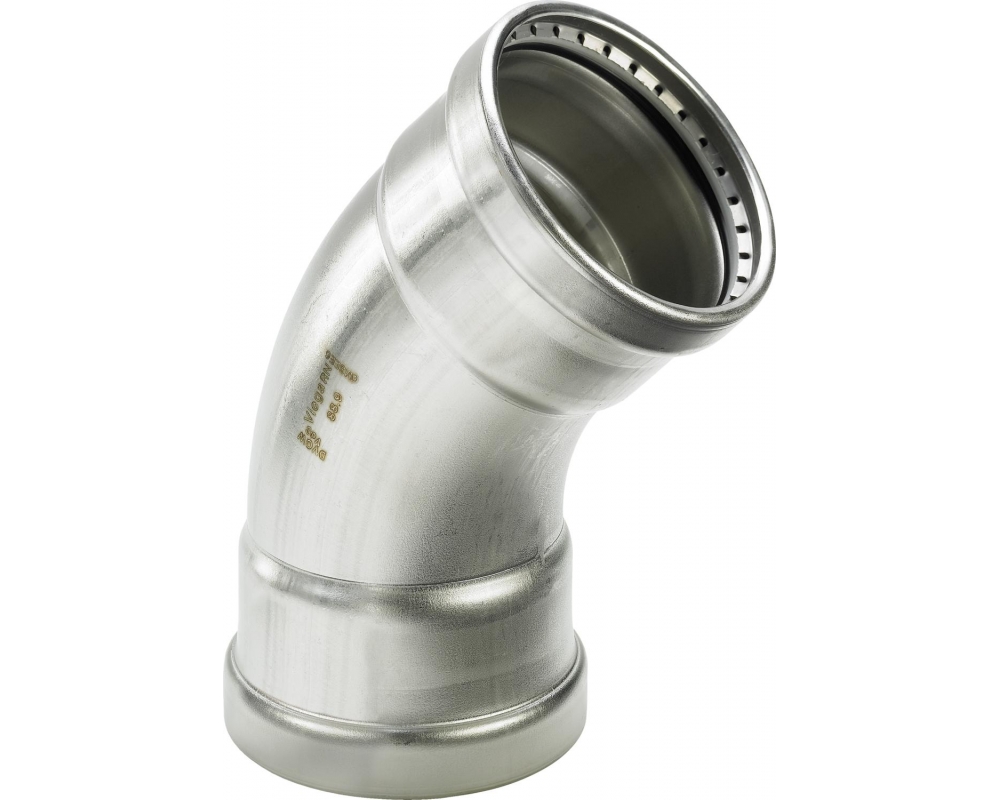 Codo prensado 45° inoxidable hembra-hembra Sanpress XL Viega 2326XL