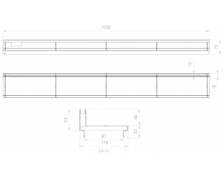 Reja Self 100 Brickslot "L" inox AISI 304 L1000mm H53/40 B125