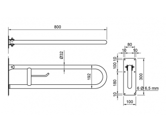 Barra abatible inox con portarrollos 800mm