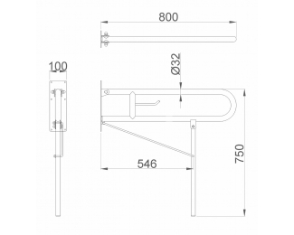 Barra abatible inox con portarrollos y pata de soporte a suelo 800mm