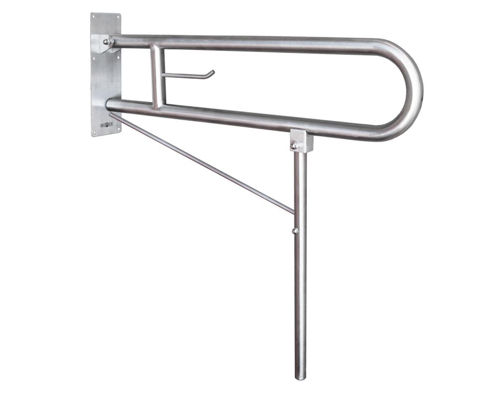 Barra abatible inox con portarrollos y pata de soporte a suelo 800mm
