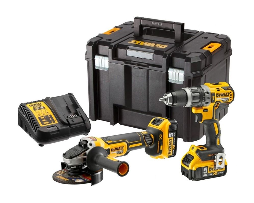 KIT XR 18V Li-Ion 5Ah = DCD796 Taladro Percutor + DCG405 Amoladora + 2 baterías Dewalt