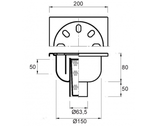 Sumideoro sifónico 200x200mm salida vertical Ø63mm inox AISI304