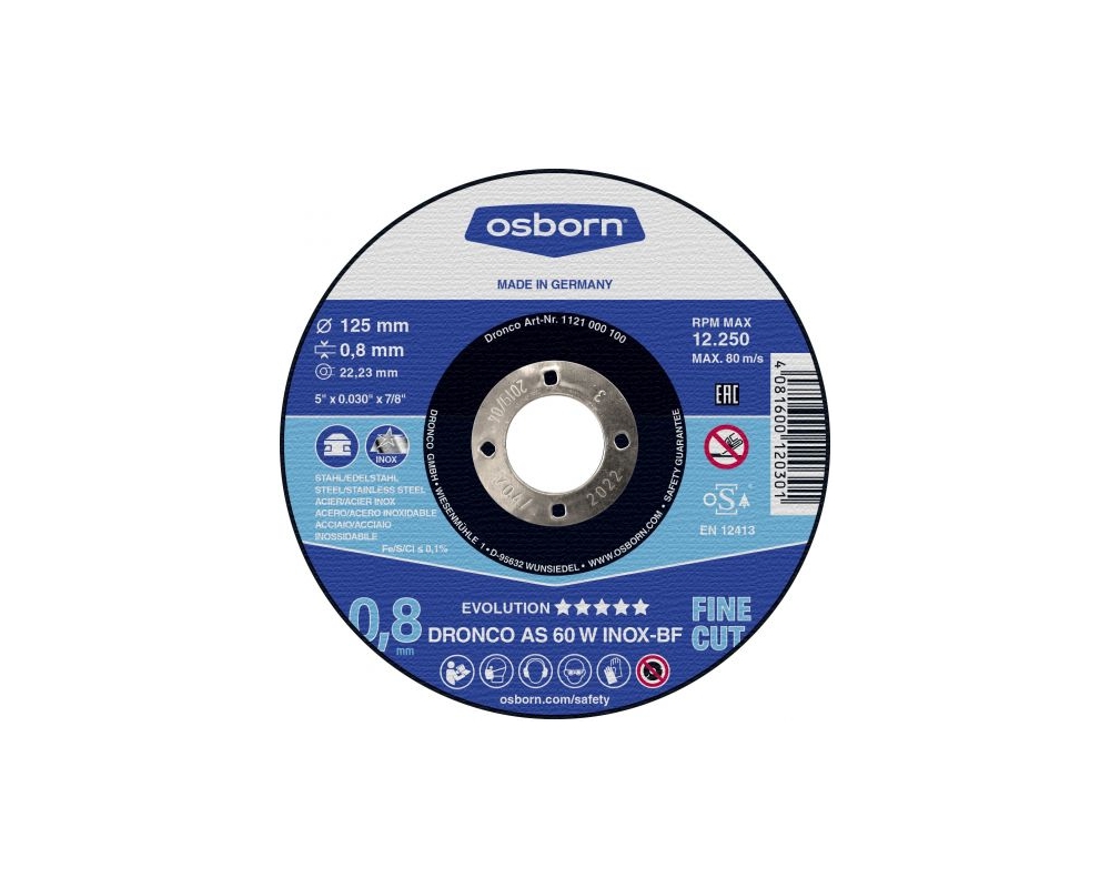 Disco de corte inox Dronco AS 60 W INOX-BF Evolution Ø115x0,8mm