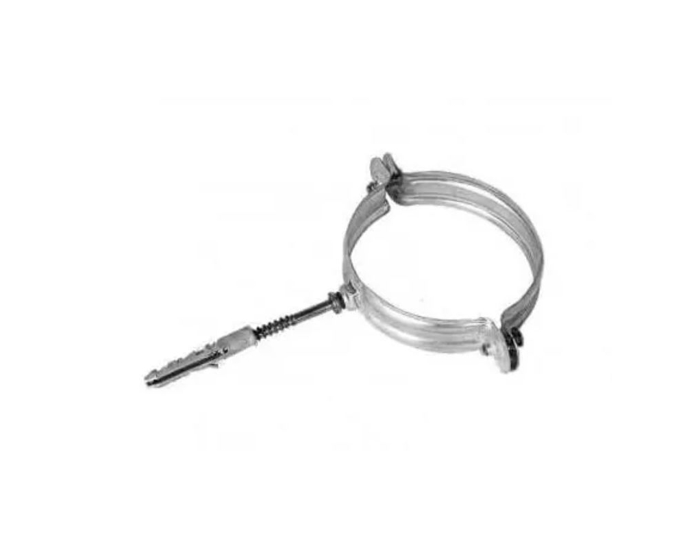 Abrazadera redonda zinc  Ø80mm + tirafondo para bajantes de canalón