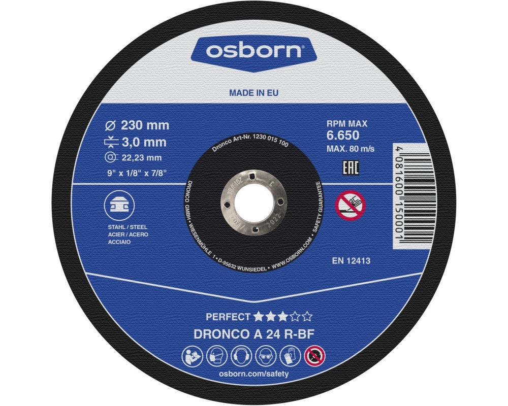 Disco de corte metal Dronco A 24 R-BF Perfect Ø230x3mm