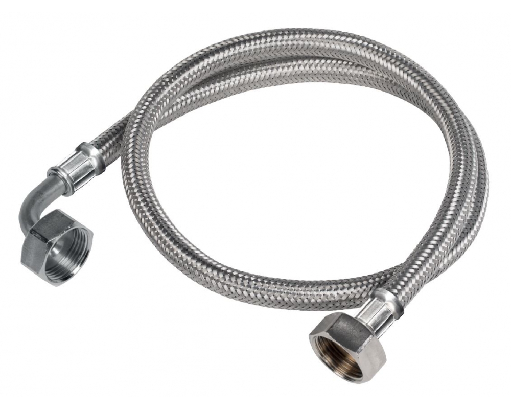 Tubo de entrada para lavadora inox de 1,5 m con tuercas H 3/4" y boquillas recta y curva Duchaflex 22121